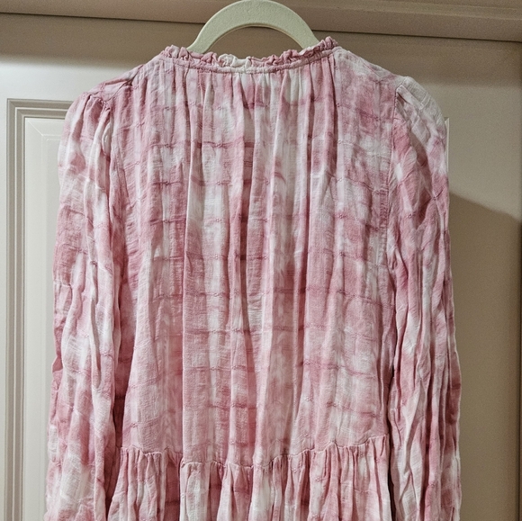 Free People Edie Maxi Dress LS Button Front Tiered Pleated Washed Rose XS NWT - Picture 10 of 16
